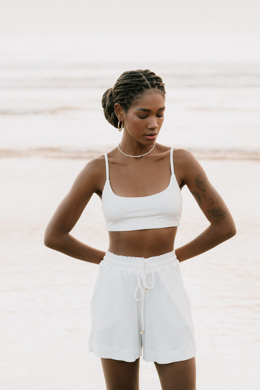 Top Alça Canelado Off White