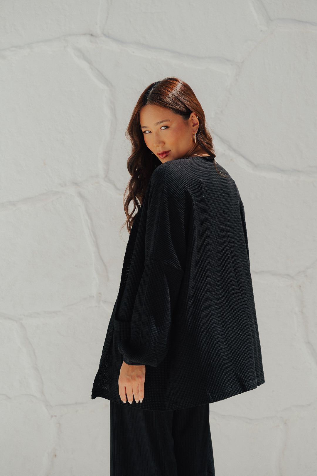 Casaco Amplo Tricot Preto