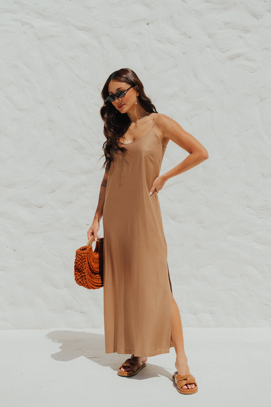 Vestido Longo Fenda Cappuccino