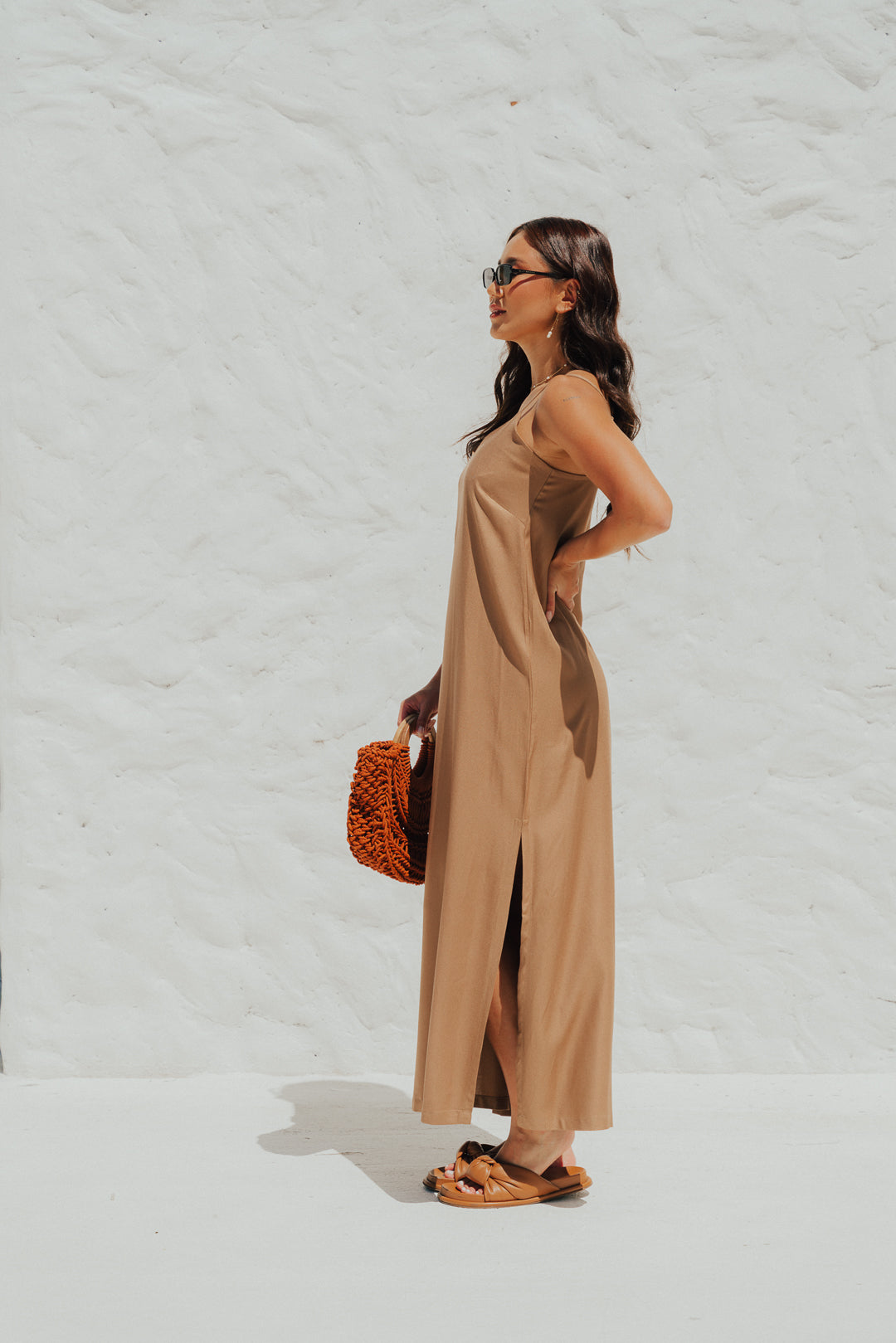Vestido Longo Fenda Cappuccino
