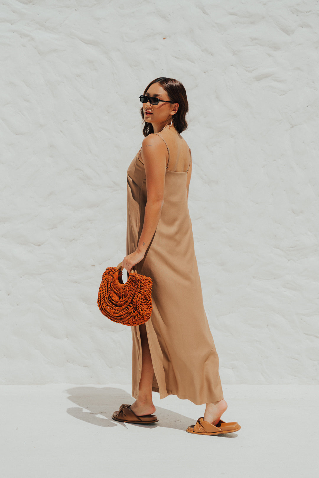Vestido Longo Fenda Cappuccino