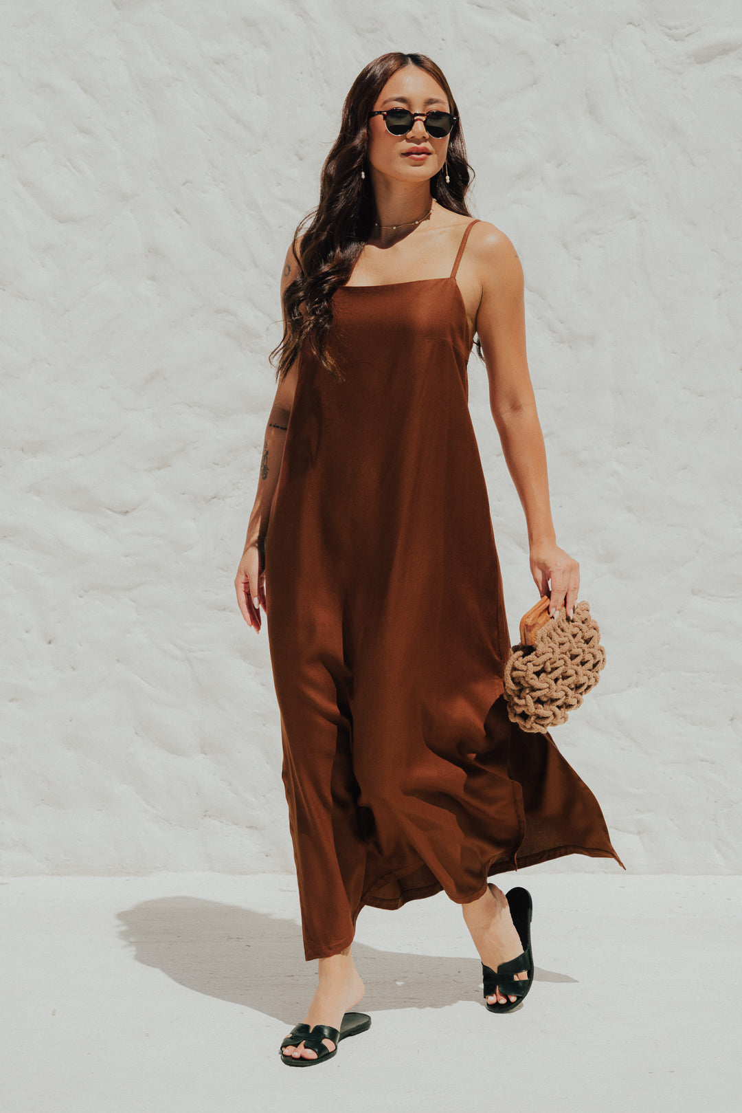 Vestido Longo Quadrado Café