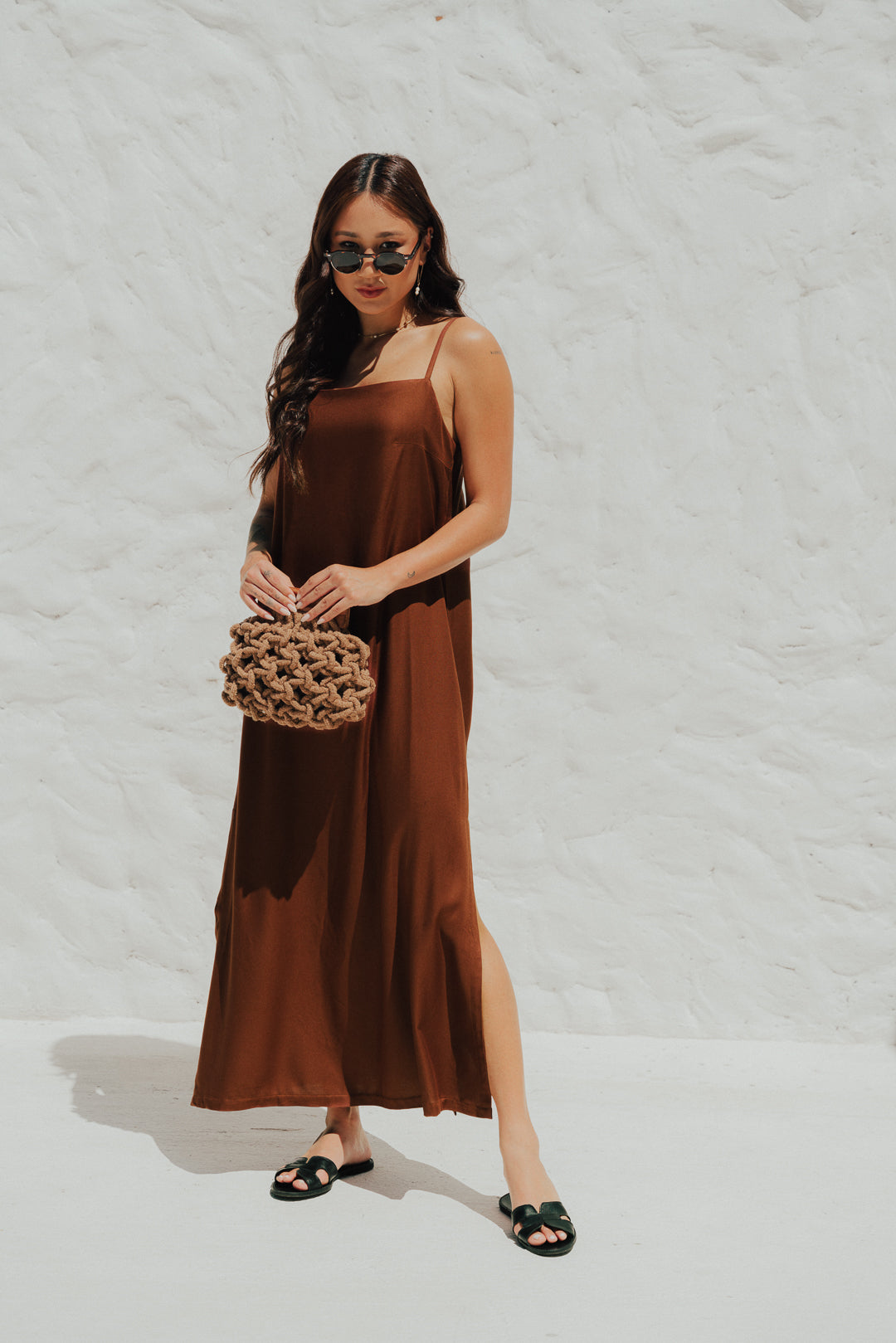 Vestido Longo Quadrado Café