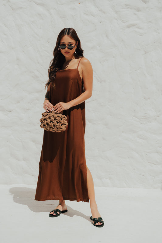 Vestido Longo Quadrado Café