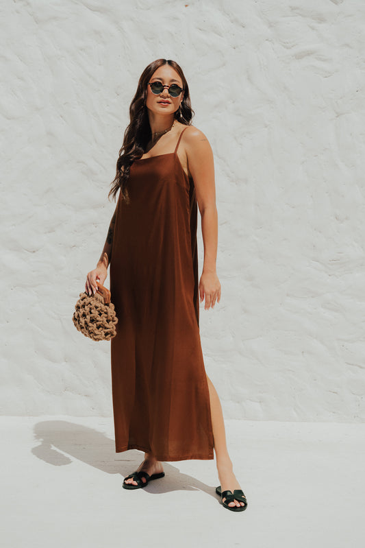 Vestido Longo Quadrado Café