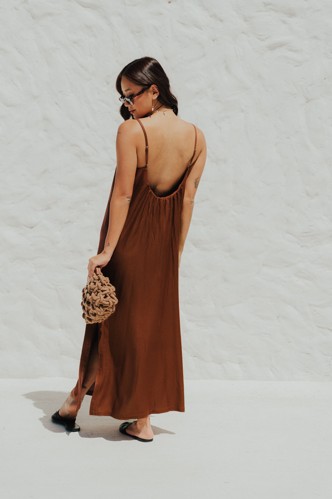 Vestido Longo Quadrado Café