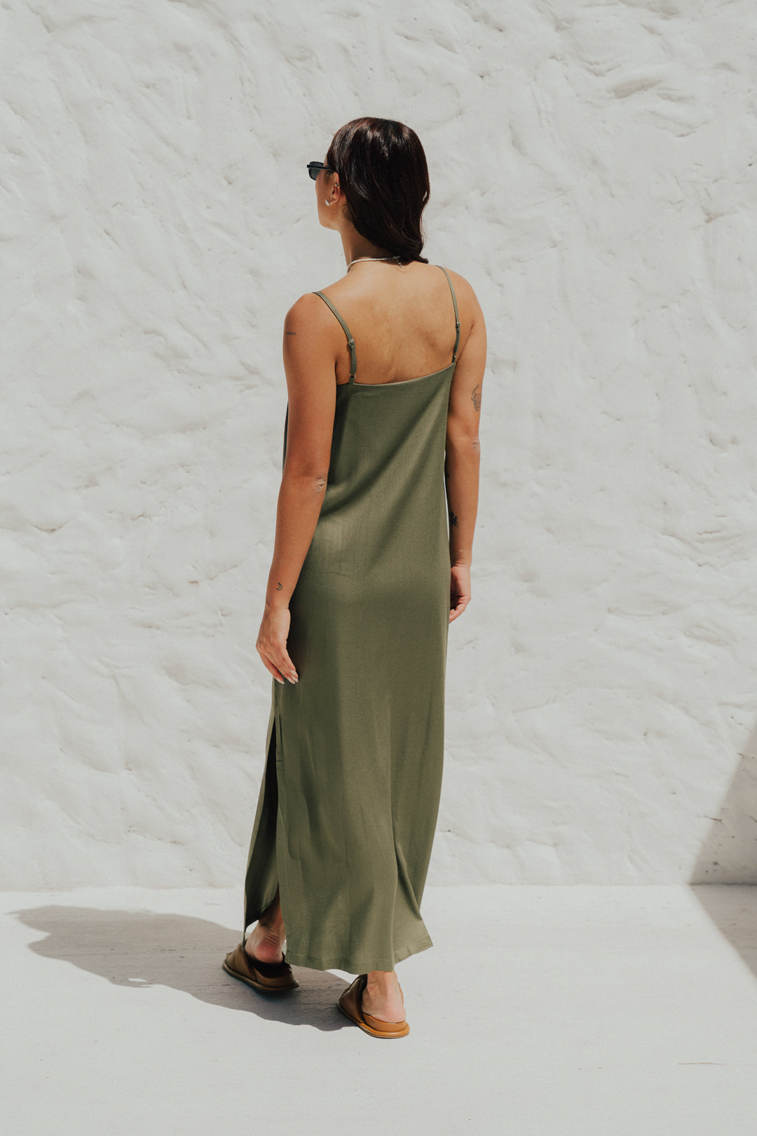 Vestido Longo Fenda Oliva