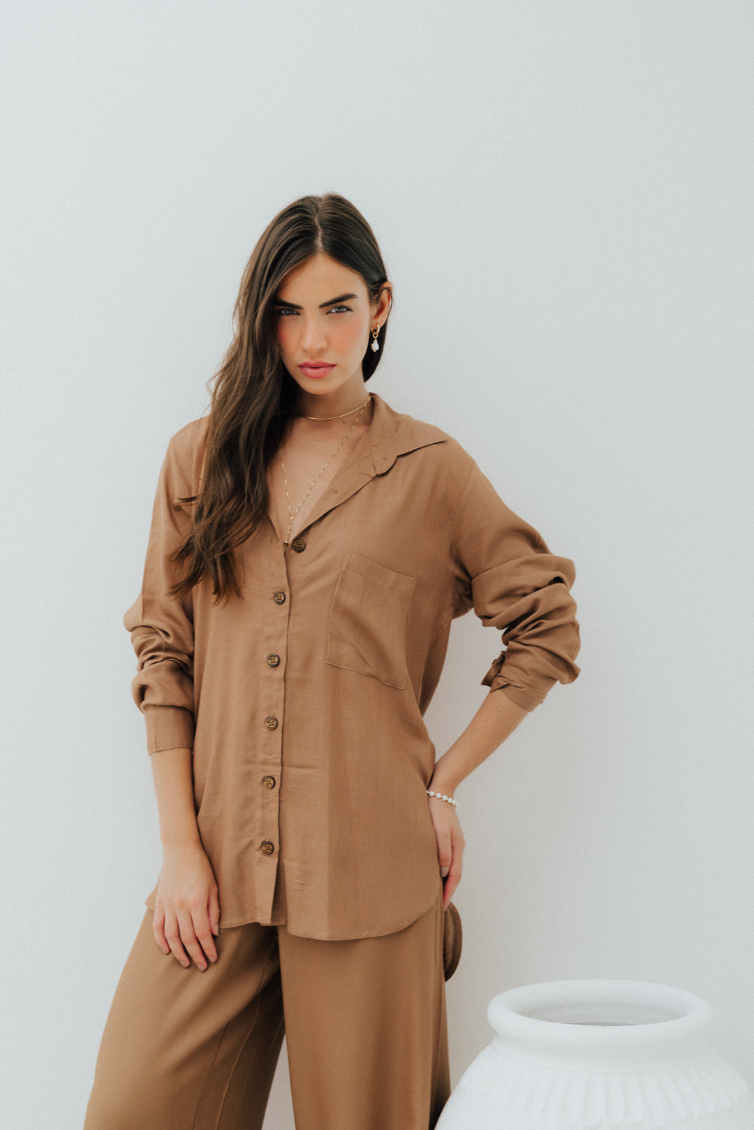 Camisa Fenda M/L Cappuccino