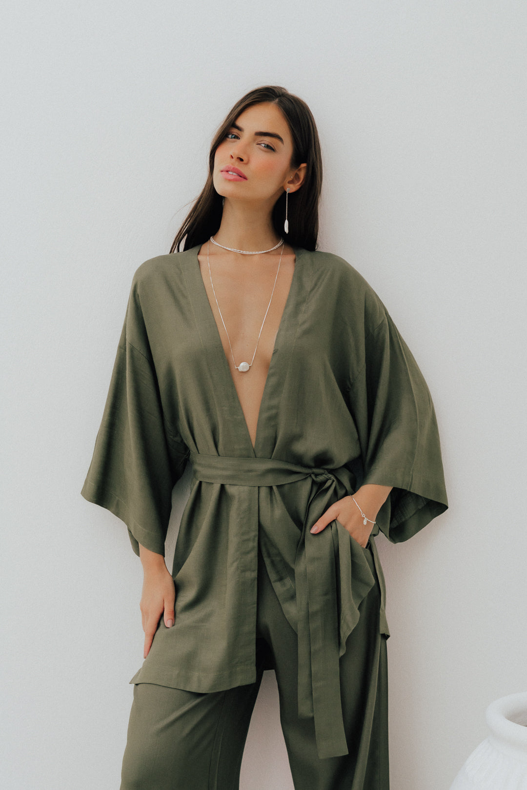 Kimono Reto Fenda Oliva