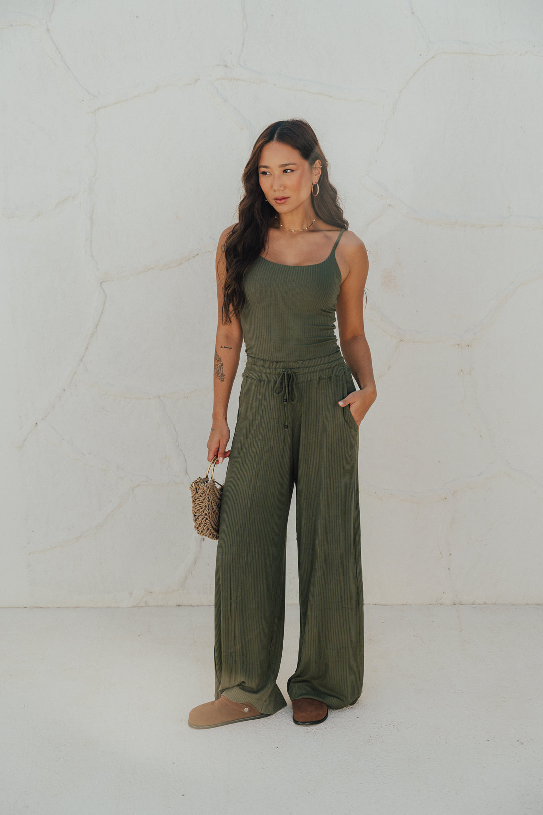 Pantalona Laço Canelado Oliva