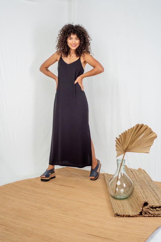 Vestido Longo Fenda Preto