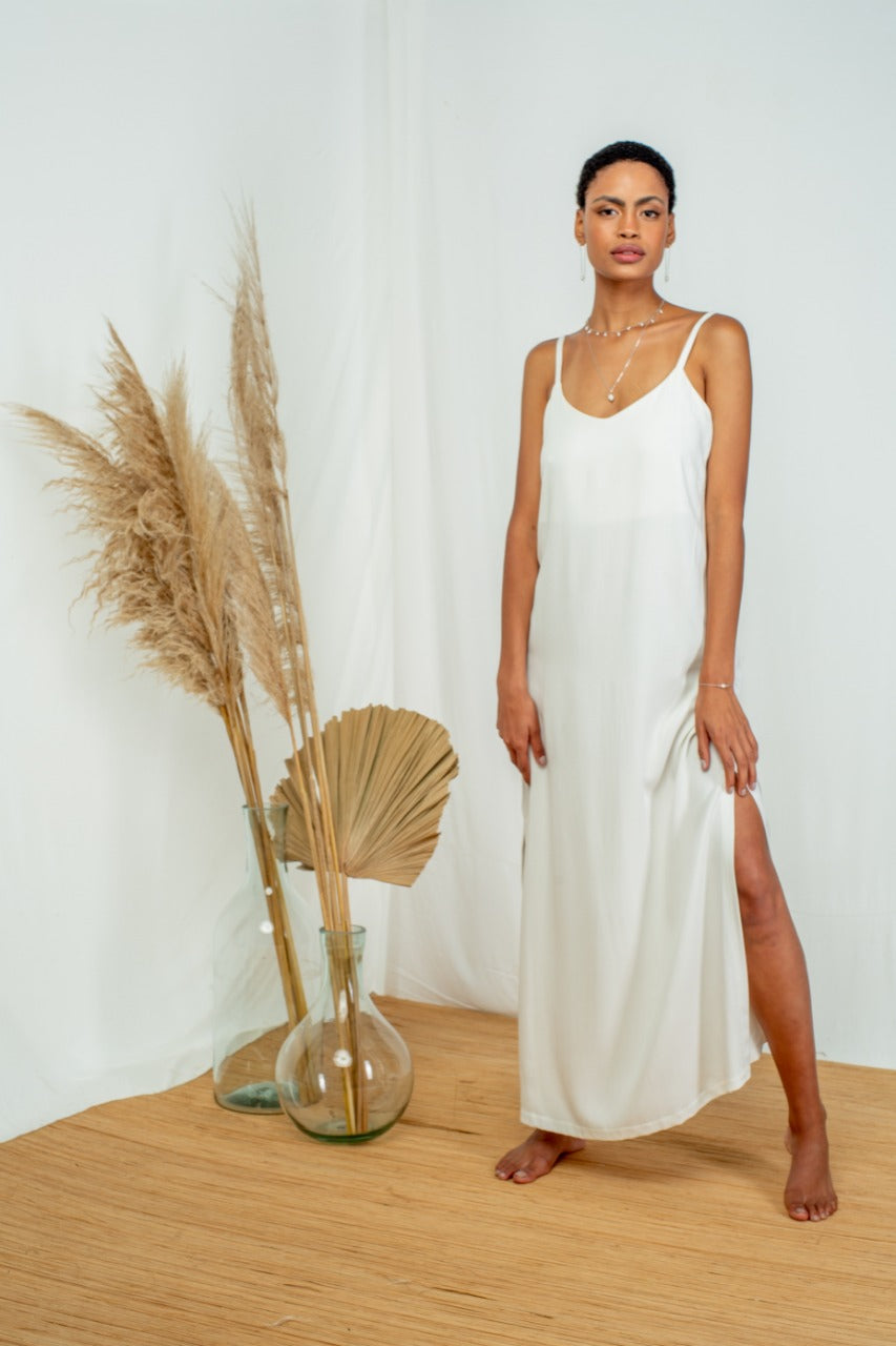 Vestido Longo Fenda Off White